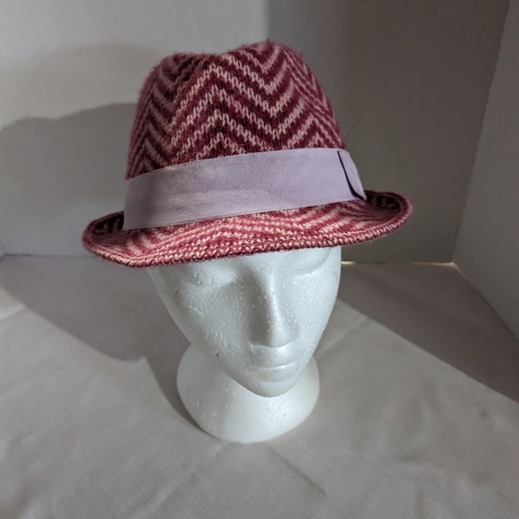 BCBG Generation rosewood angora blend Fedora hat red pink herringbone one size - Picture 2 of 12